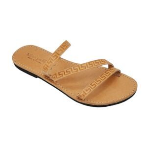 Emmanuela Meander Serifos Sandals Handmade Tan Leather Slide Flat 40 9.5